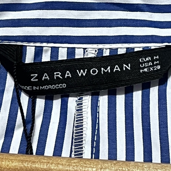 Zara Women Striped Button-Up Blouse Sz M Ruffed Sleeves - Picture 3 of 6